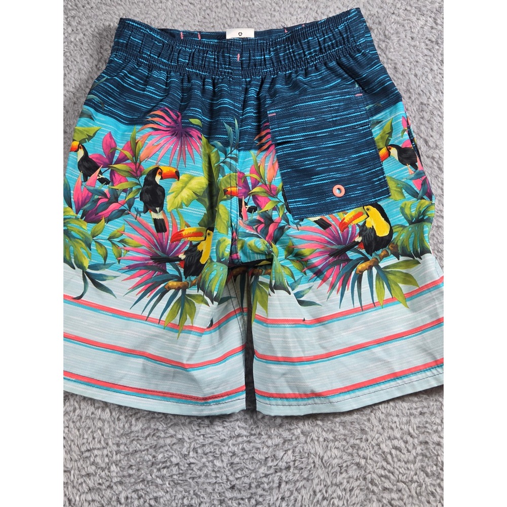 Wonder Nation Swim Trunks Size S 6-7 Blue Kids Tropical Toucan Board Shorts - Picture 2 of 8